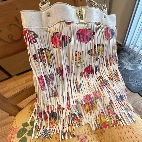 ANTHROPOLOGIE🌸BETSY JOHNSON Flower Fringe Leather Purse - Picture 1 of 7